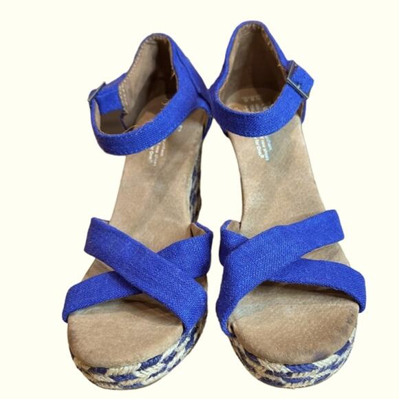 Toms blue cream mixed rope wedges woven mid sole suede leather uppers size 8.5 - Picture 5 of 8